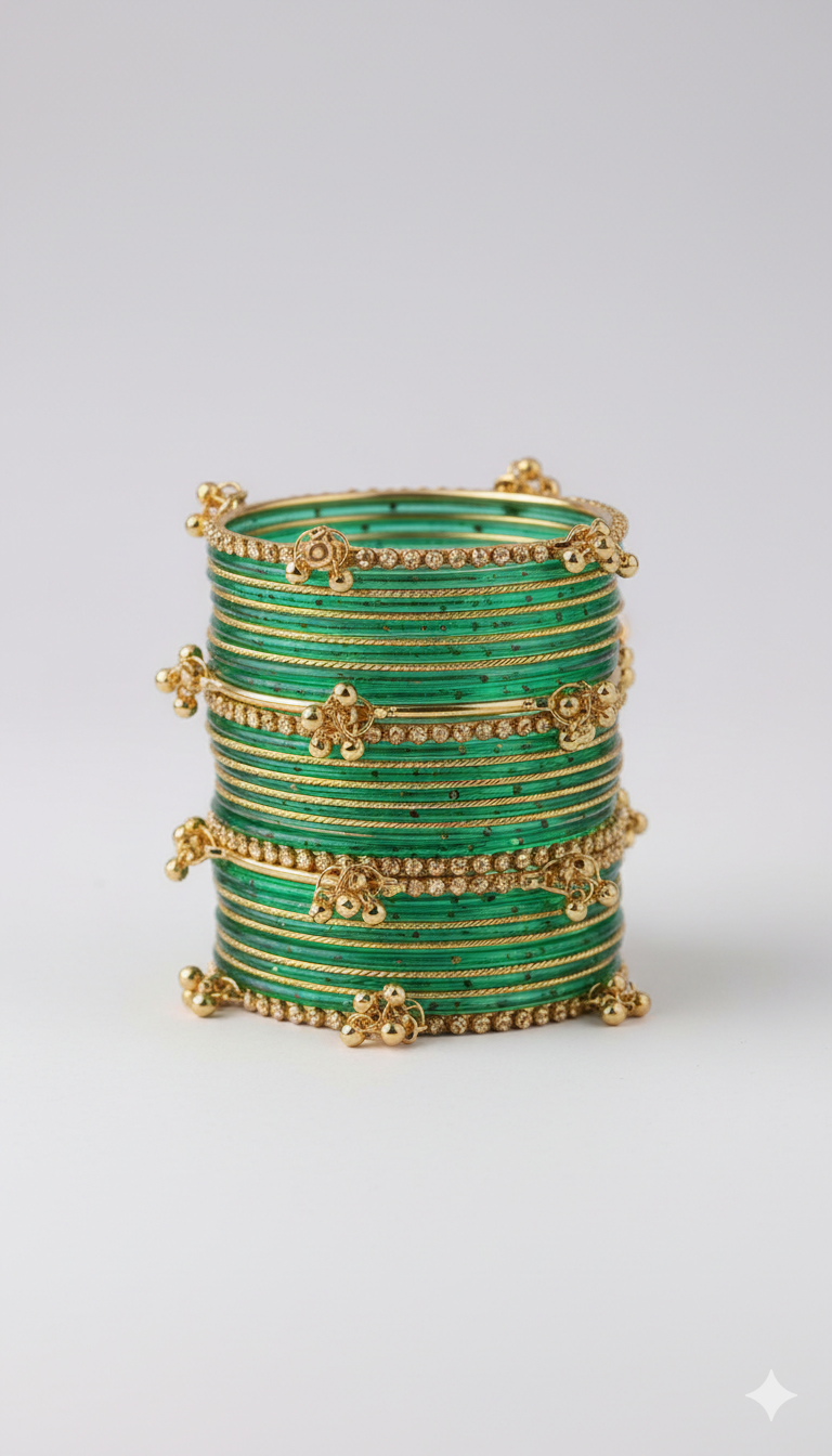 Kashmiri Bangles Set - Green color
