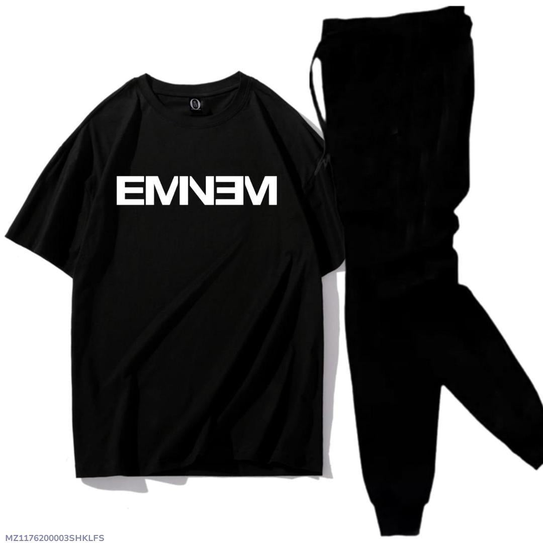 Men’s Urban Flex Black Cotton Tracksuit – Printed 2PCS (M–XL)