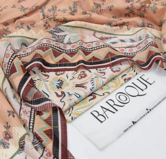 LAWN 3PCS Printed Embroidered Suit Beige