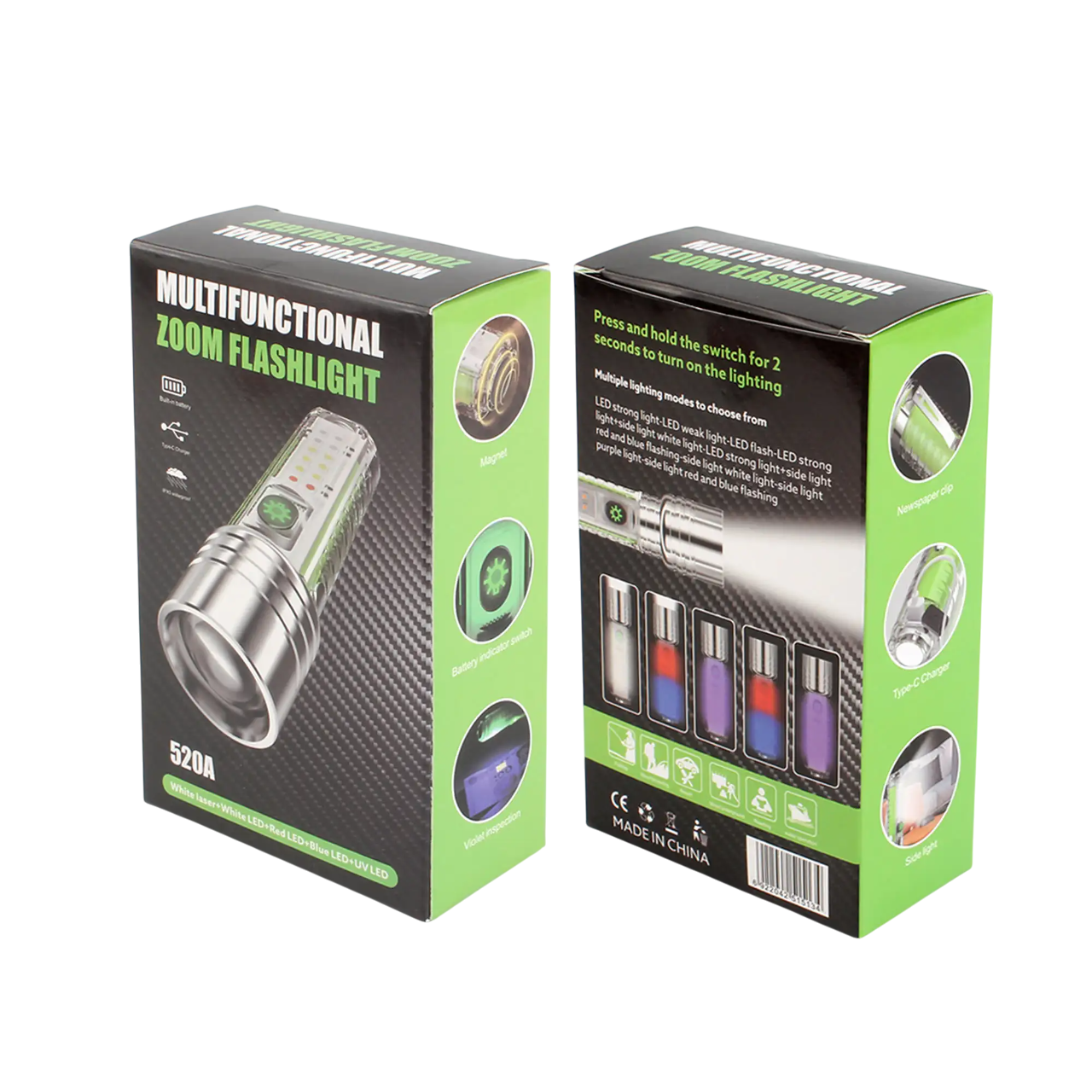 Multifunctional Zoom Flashlight With Currency Checker