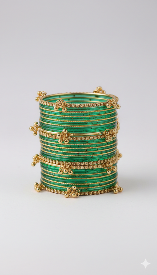 Kashmiri Bangles Set - Green color