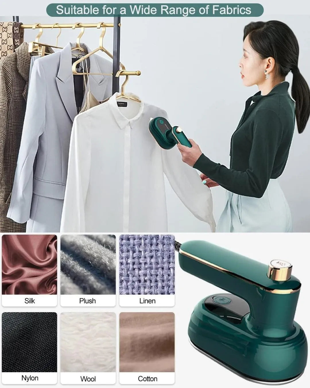Handheld Travel Ironing Machine, Fast Heating, Wrinkle Remover for Home & Travel