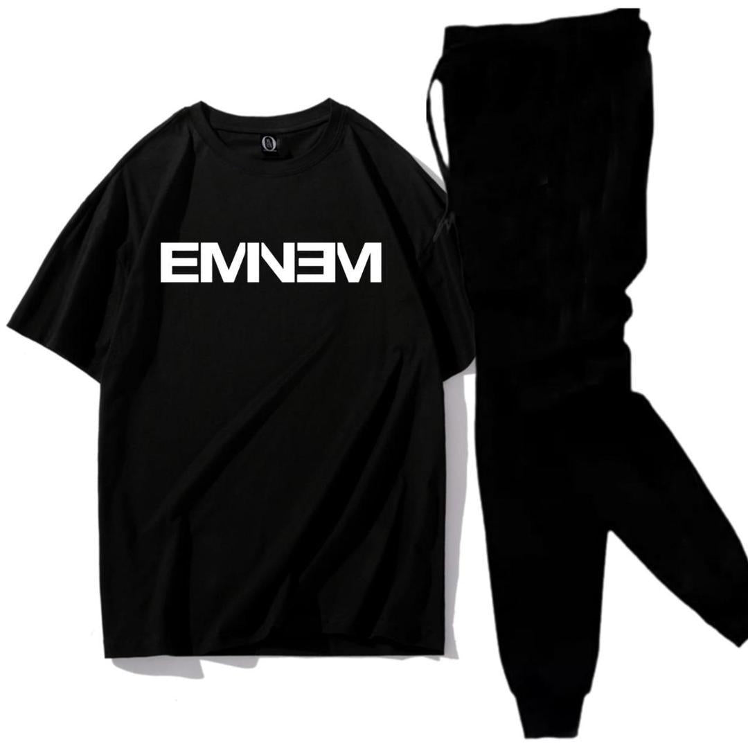 Men’s Urban Flex Black Cotton Tracksuit – Printed 2PCS (M–XL)