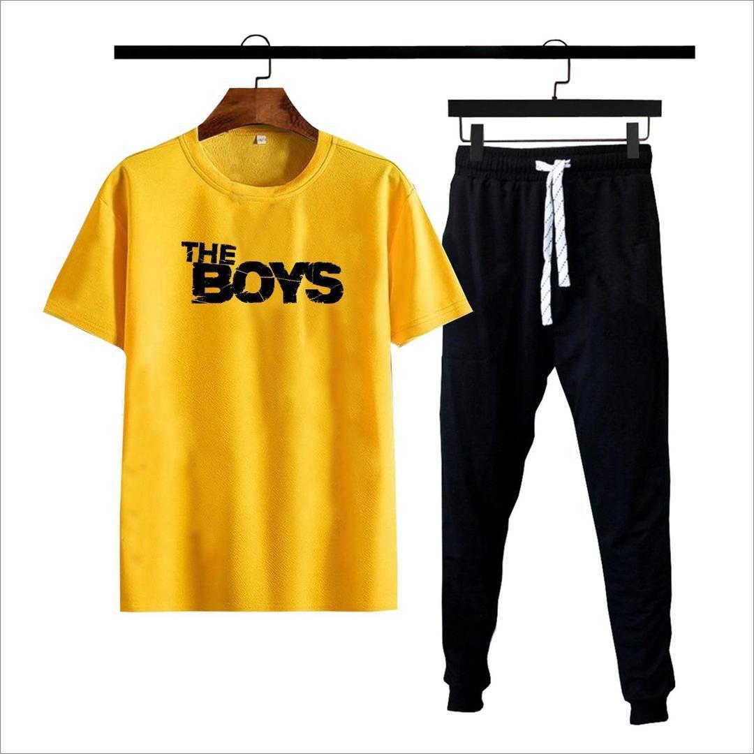 Men’s Elite Yellow Printed Tracksuit – Soft Cotton 2PCS (M–XL)