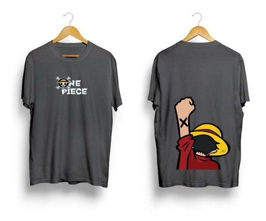 Men’s Grey Luffy Graphic T-Shirt – Premium Cotton (1PC)