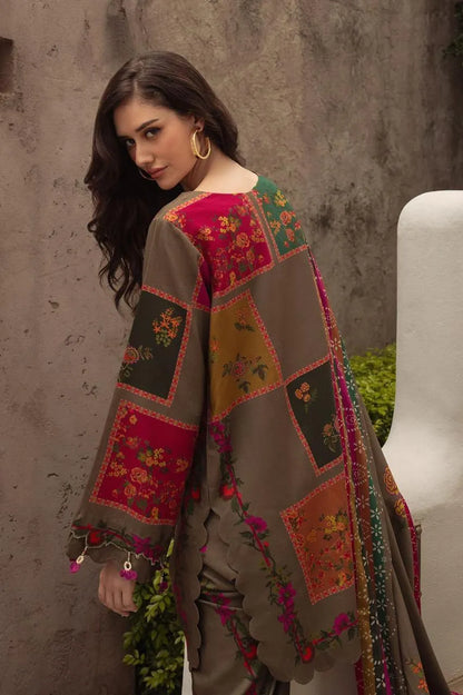 Unstitched Printed Suit Brown Floral Geometric Eid Wear