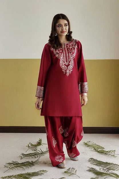 2 Pcs Women's Unstitched Embroidered Suit