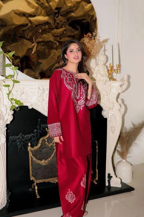 2 Pcs Women's Unstitched Embroidered Suit