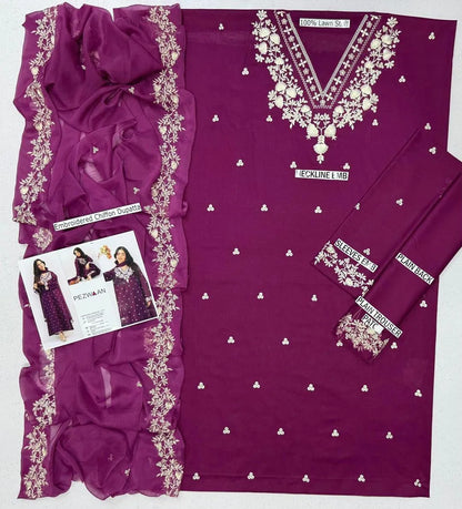 3 Pcs Women's Unstitched Embroidered Suit