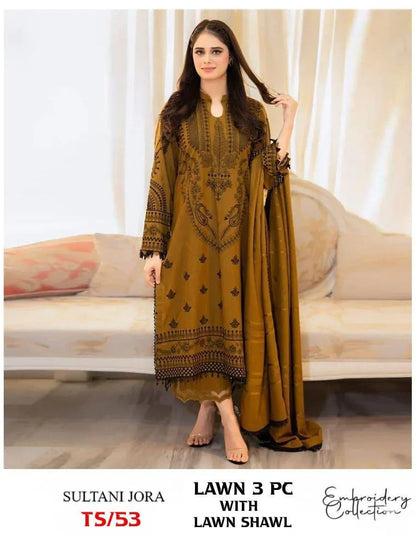3 Pcs Women's Unstitched Embroidered Suit