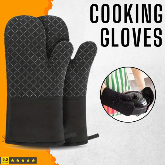 Heat Resistant Cooking Gloves (2-Piece Set) – Silicone Grip Oven Mitts Black Diamond Design