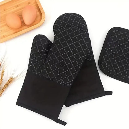 Heat Resistant Cooking Gloves (2-Piece Set) – Silicone Grip Oven Mitts Black Diamond Design