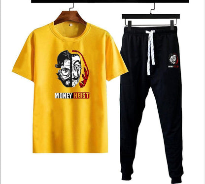Men’s Micro Interlock Graphic Tracksuit – Yellow 2PCS (XL)