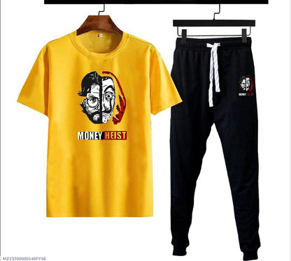 Men’s Micro Interlock Graphic Tracksuit – Yellow 2PCS (XL)