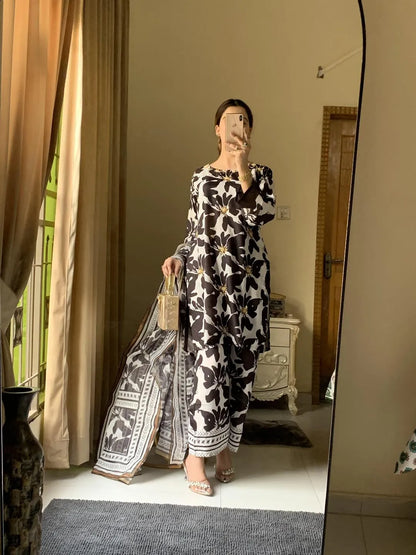 3 Pcs Women's Stitched Suit [Arabic Lawn Suit]