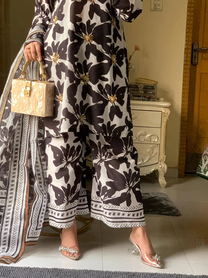 3 Pcs Women's Stitched Suit [Arabic Lawn Suit]