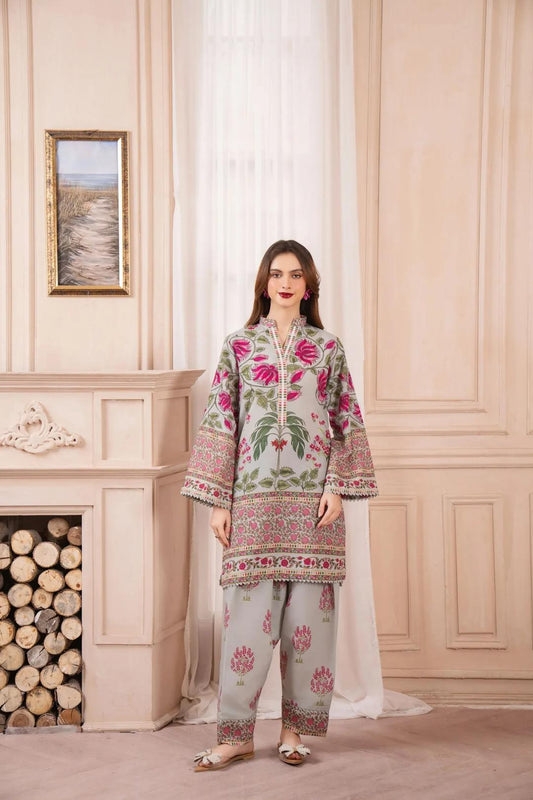 STICHED 2Pcs Women's Silky Lawn Digital Print Co-Ord Set