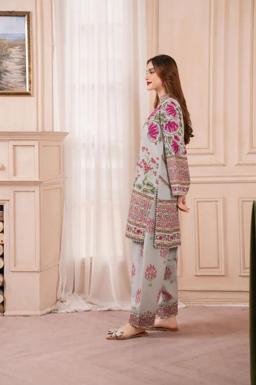 STICHED 2Pcs Women's Silky Lawn Digital Print Co-Ord Set