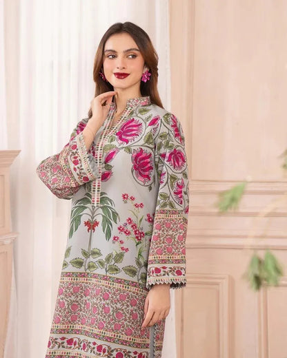 STICHED 2Pcs Women's Silky Lawn Digital Print Co-Ord Set