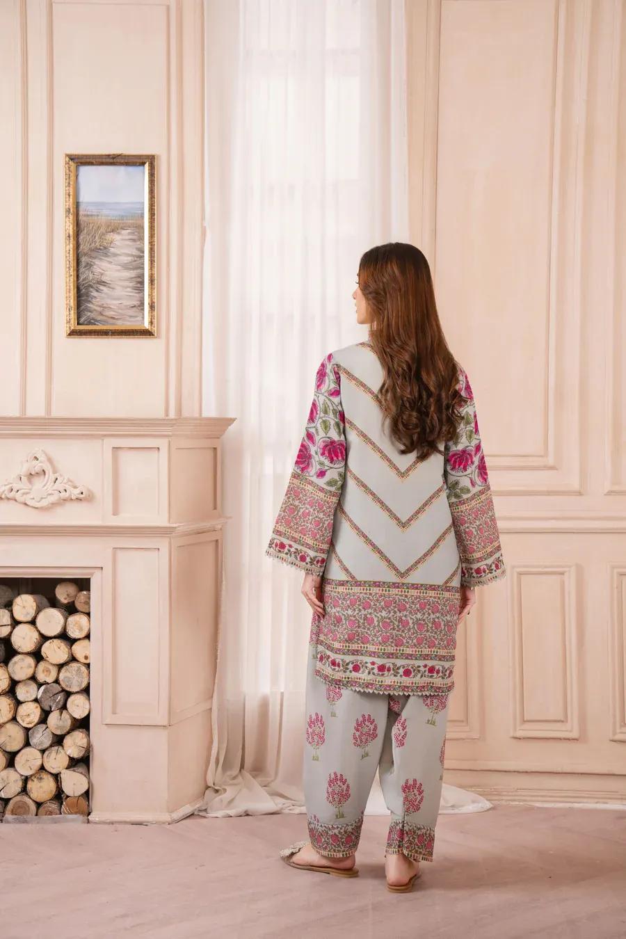 STICHED 2Pcs Women's Silky Lawn Digital Print Co-Ord Set