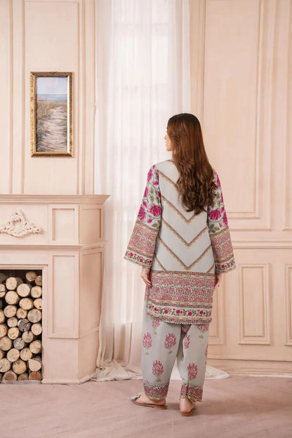 STICHED 2Pcs Women's Silky Lawn Digital Print Co-Ord Set