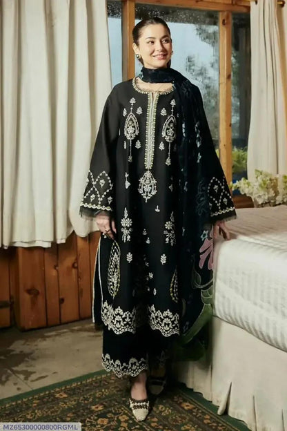 3 Pcs Women's Unstitched Embroidered Suit