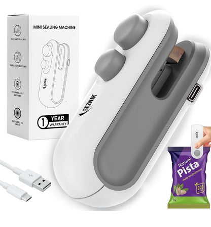 2-in-1 Heat Sealing Machine with Cutter – Mini USB Rechargeable Food Bag Sealer for Snacks & Storage