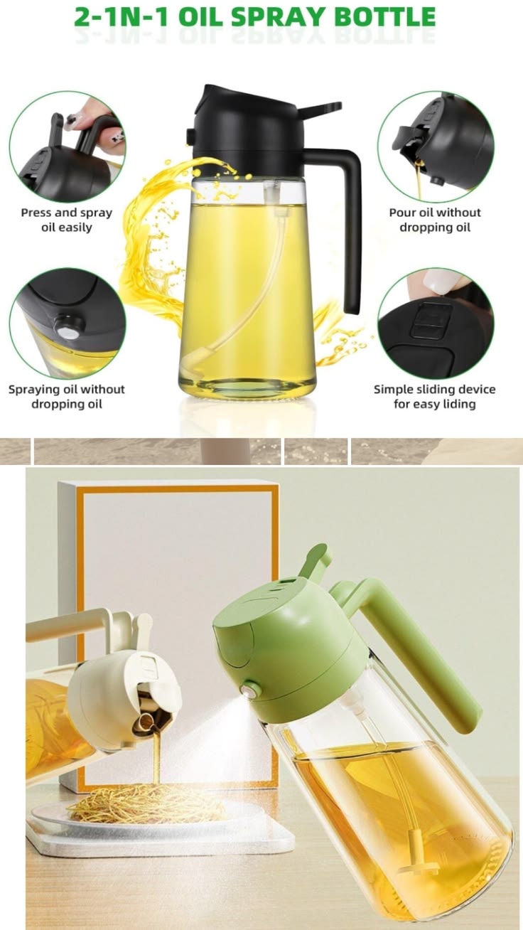 Multifunction Oil Sprayer Bottle for Air Fryer, BBQ & Cooking – Leakproof Glass Dispenser