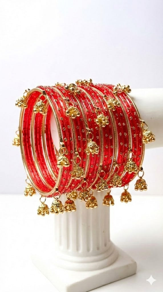 Kashmiri Bangles Set - red color