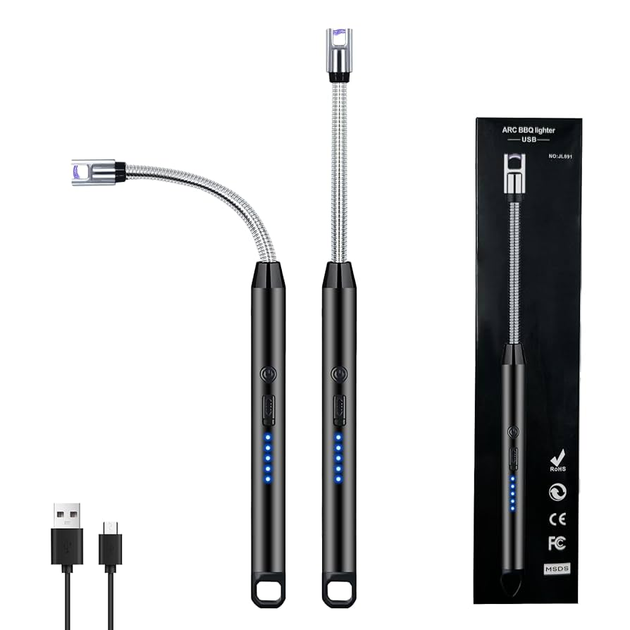 Electric ARC BBQ Lighter Rechargeable USB Windproof Flameless Plasma Lighter for Kitchen, BBQ & Camping
