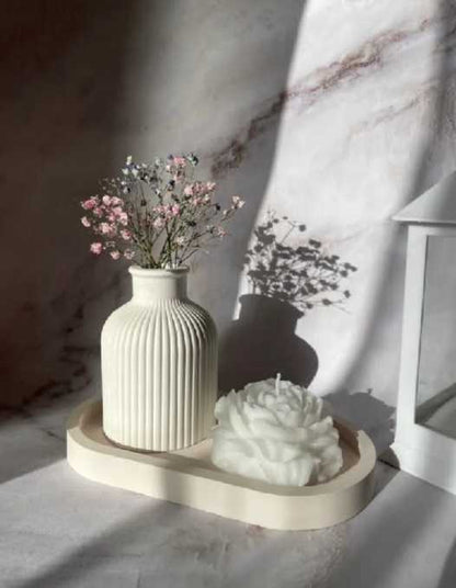 Set of 3 (1 mini flowers vase +1 oval tray +1 pony rose flower candle)