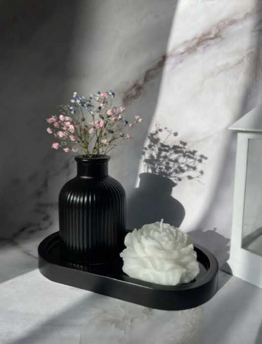 Set of 3 (1 mini flowers vase +1 oval tray +1 pony rose flower candle)