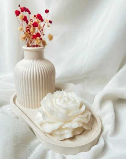 Set of 3 (1 mini flowers vase +1 oval tray +1 pony rose flower candle)